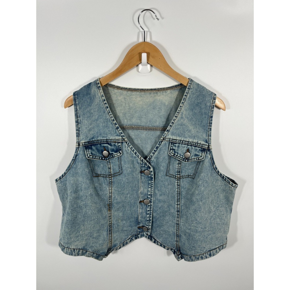Womens Denim Vest 2XL Blue Light Wash Western Rodeo Festival Concert